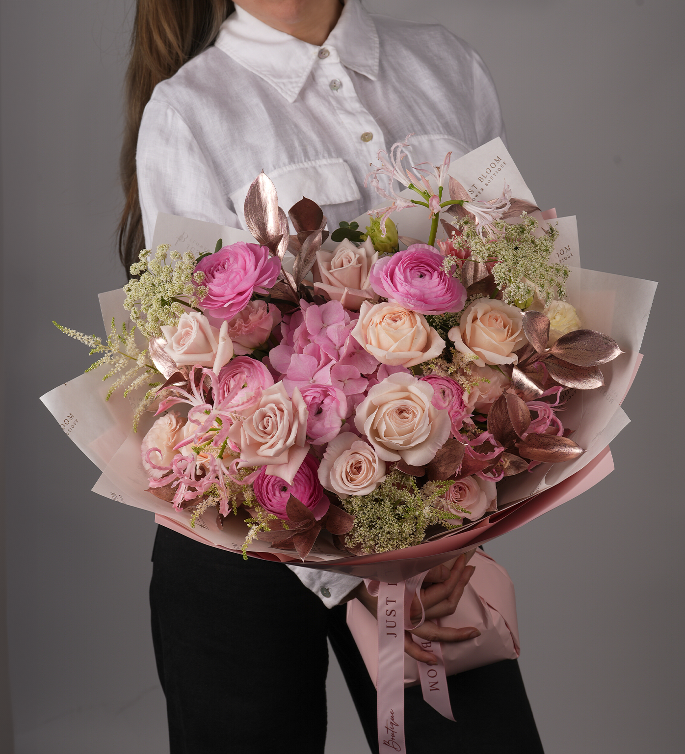 Elegant Pink Rose Bouquet – Just Bloom Signature Floral Arrangement