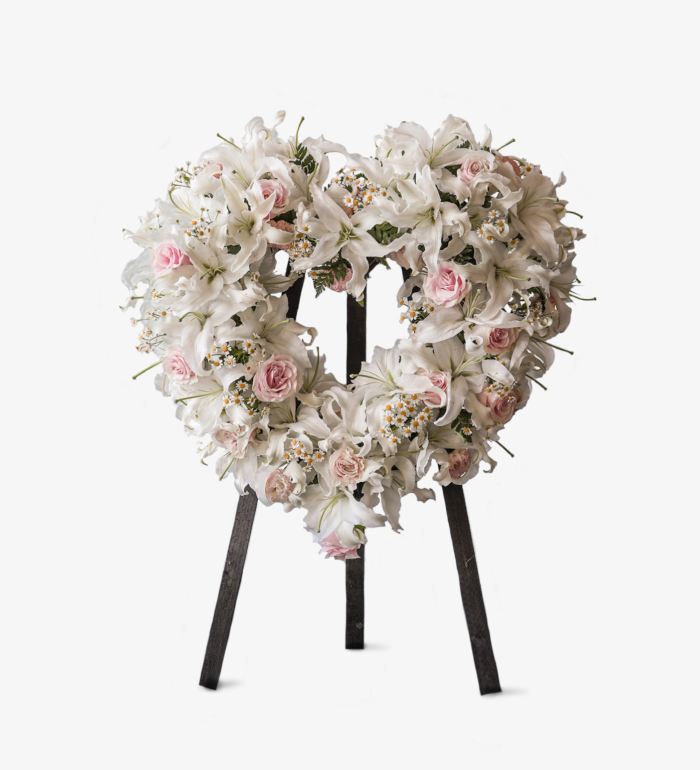 Aitana heart-shaped sympathy flower stand with lilies and roses - Just Bloom Hong Kong