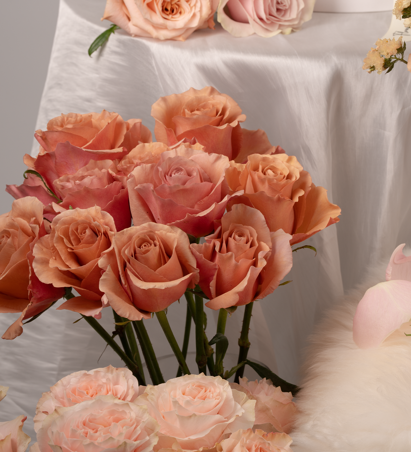 Close-up of Aylin Peach Roses and Earthy Toned Blooms – Detail View by Just Bloom Hong Kong