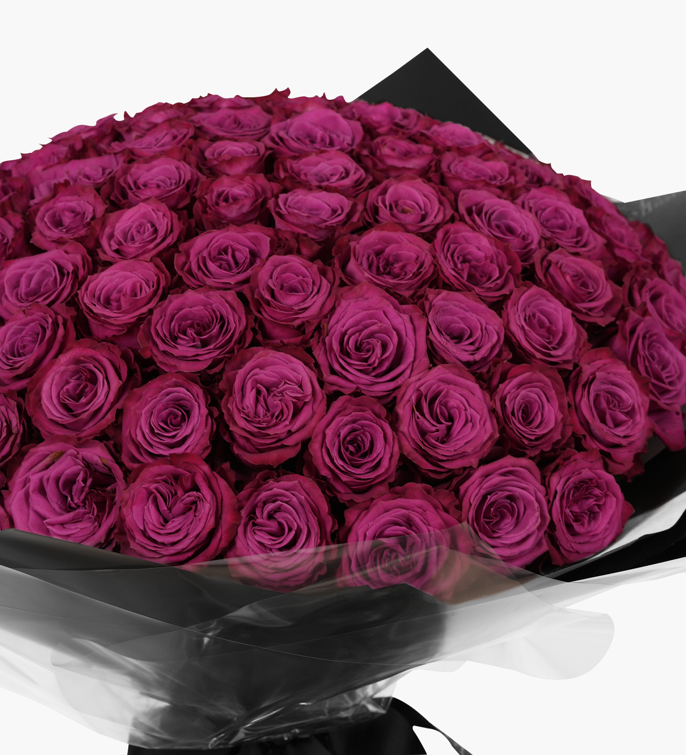 Close-up detail of Leia fuchsia roses showing rich colour and perfect arrangement