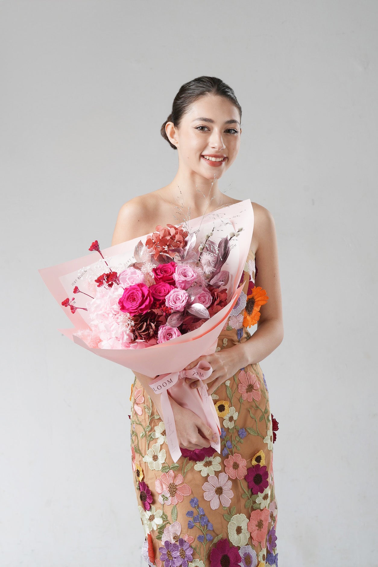 Close-up of Endless Thanks bouquet featuring pink and white florals