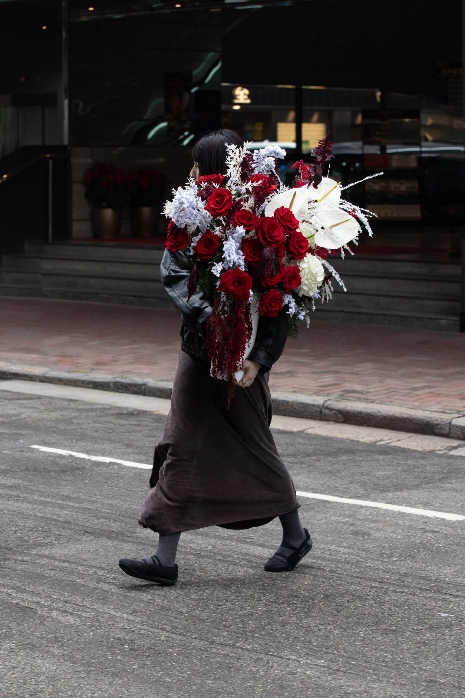Luxury red and white festive vase arrangement Frosted Crimson by Just Bloom