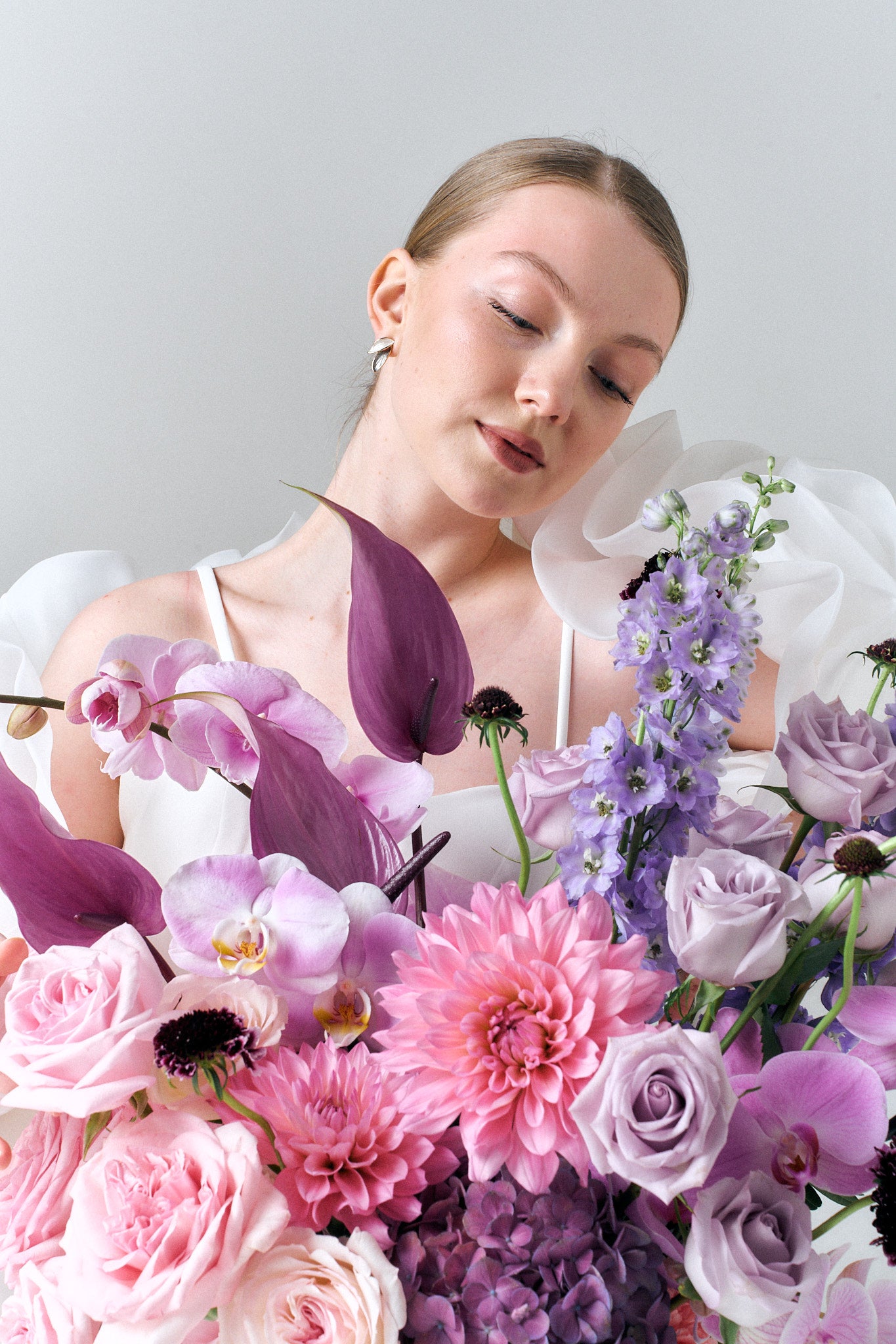 Heartfelt Promise romantic flower arrangement purple roses dahlias orchids Hong Kong Just Bloom HK