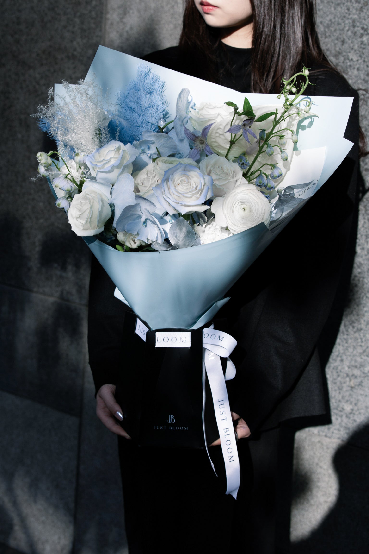 Icebound Bloom winter bouquet with soft frosted textures