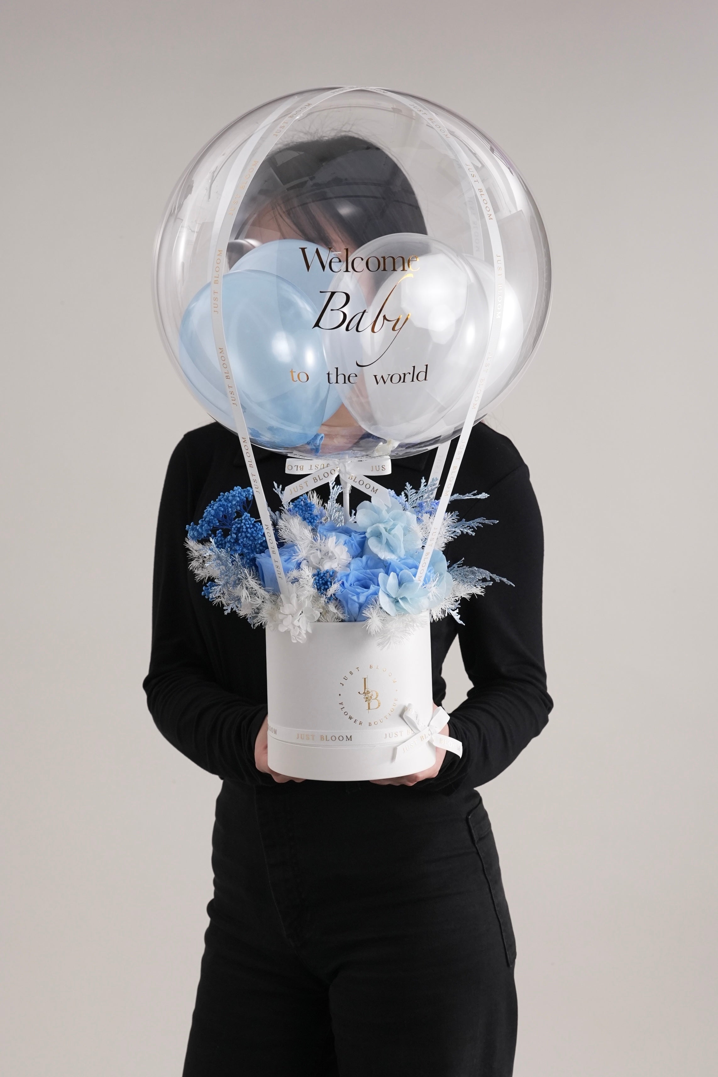 Jasmine preserved flower box celebration balloon elegant gift Just Bloom HK