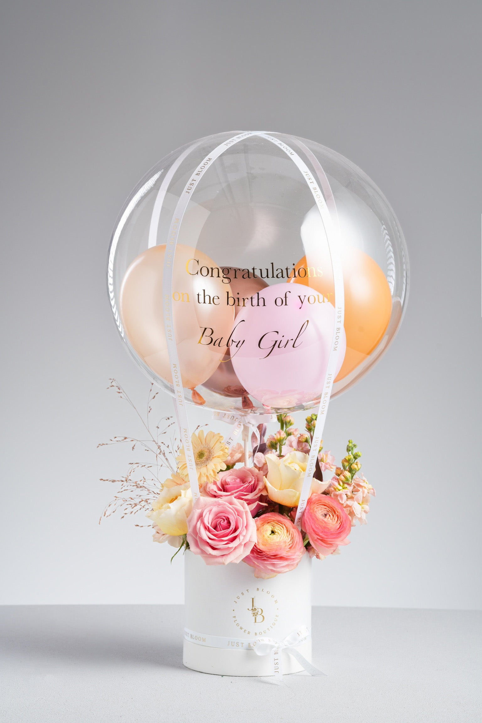 Karsyn sweet celebration flower box pink roses ranunculus balloon Hong Kong Just Bloom HK