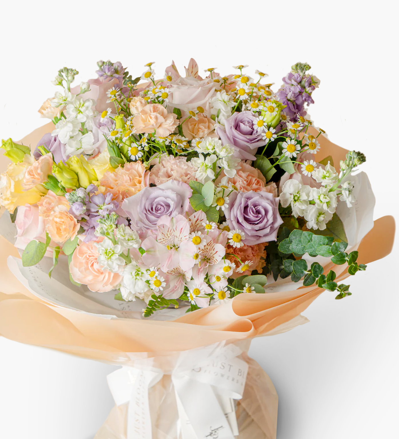 Close-up of McKenna flower bouquet in soft lavender and peach tones – Just Bloom Hong Kong