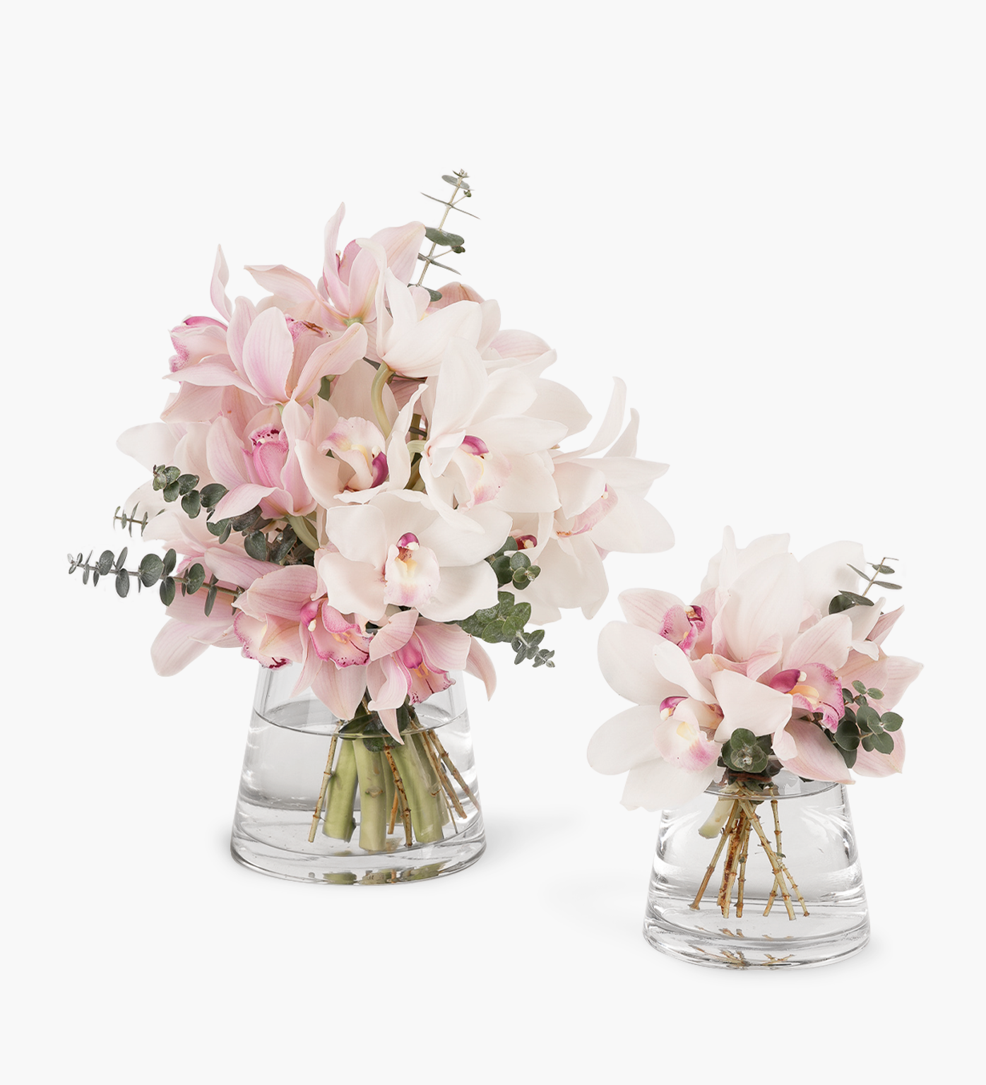 Pink Paradise full set of cymbidium table flowers in pink and white tones
