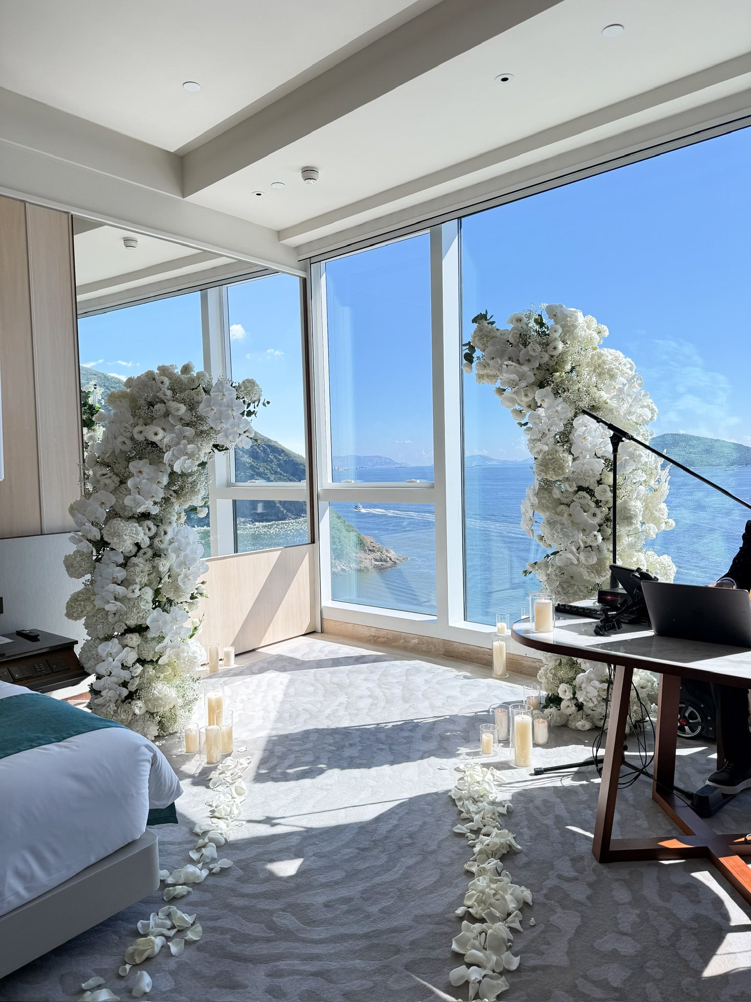 Pure Devotion Floral Installation with Roses, Hydrangeas, Baby's Breath, Orchids, and Eustomas by Just Bloom Hong Kong