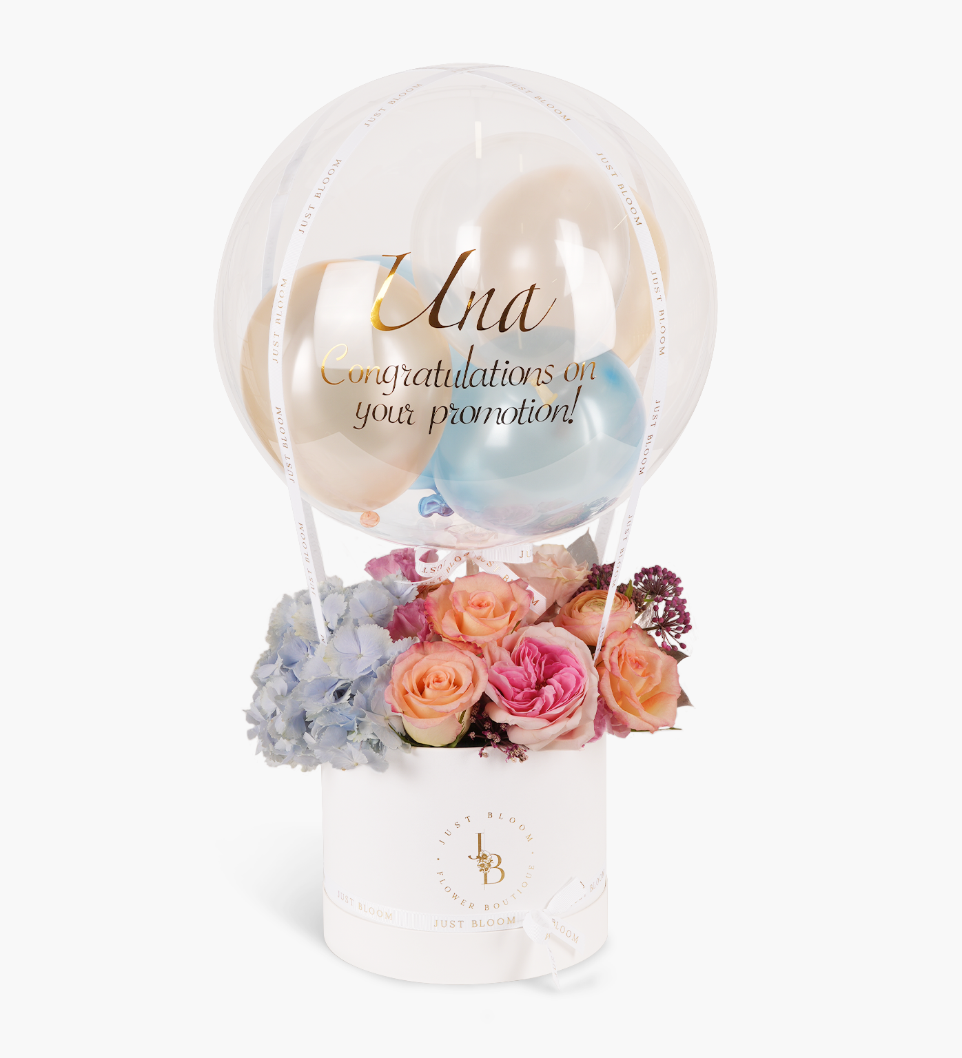 Ecuadorian Garden Roses, Ecuadorian Roses, Hydrangea, Pink, Orange and Blue Flower Box - Just Bloom Hong Kong Florist
