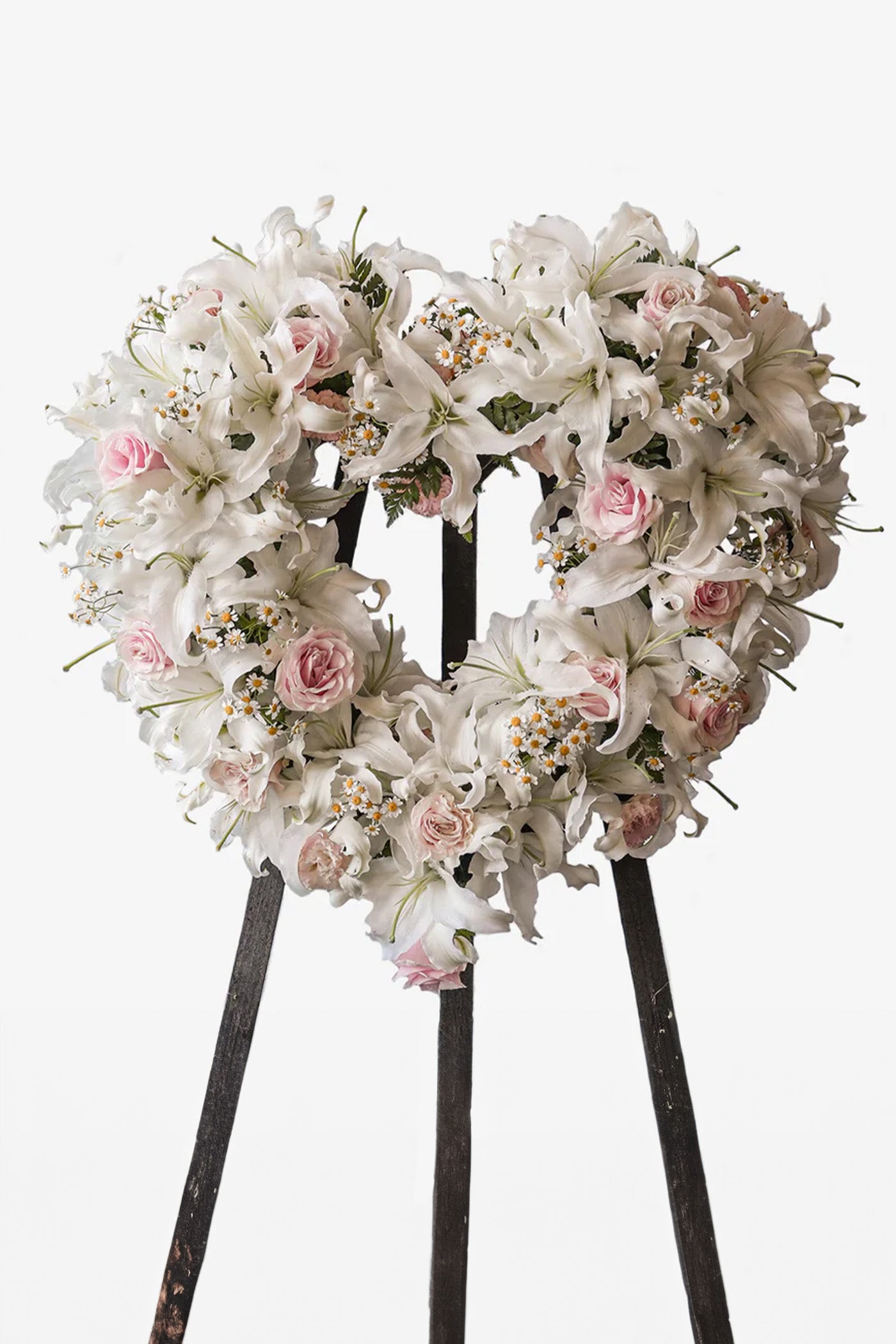 heart-shaped sympathy flower stand with lilies and roses - Just Bloom Hong Kong
