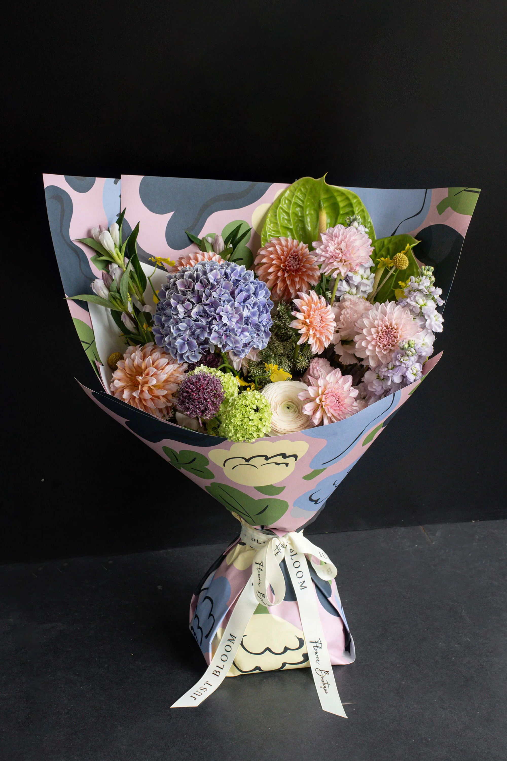 Bloom Club Bouquet with Dahlias, Ranunculuses, Alliums, and Anthuriums by Just Bloom Hong Kong