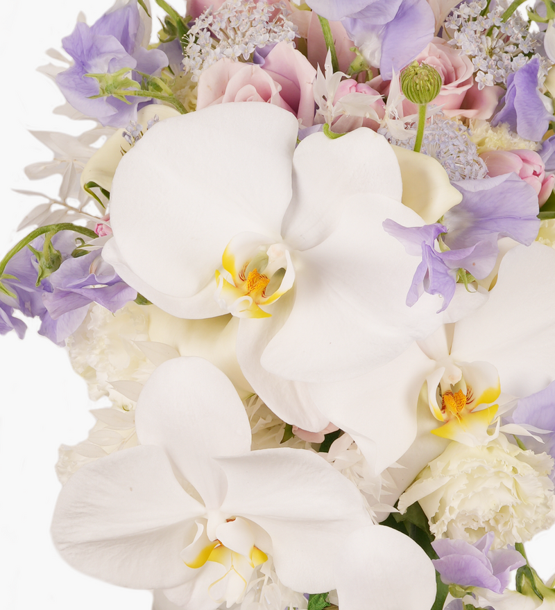 Elegant Bridal Bouquet with Ecuadorian Roses and Netherlands Moth Orchids | Hong Kong Florist and Just Bloom