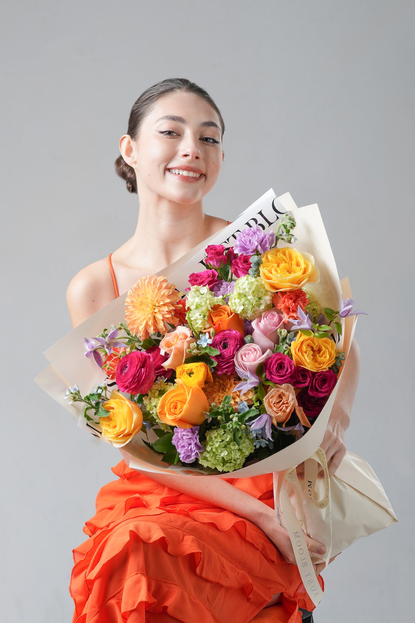 Everyday With You - A vibrant Mother’s Day bouquet featuring mixed roses, dahlias, lisianthus, and hydrangeas in a colourful palette. A joyful floral gift by Just Bloom HK