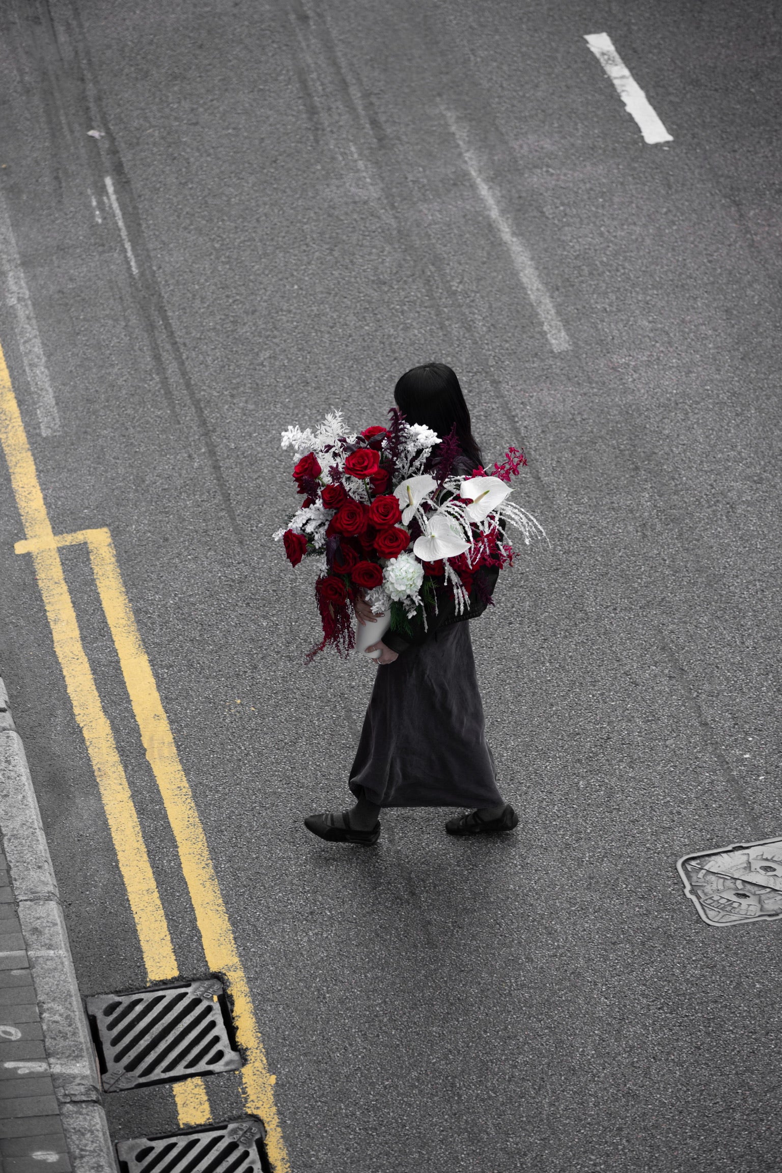 Luxury red and white festive vase arrangement Frosted Crimson by Just Bloom