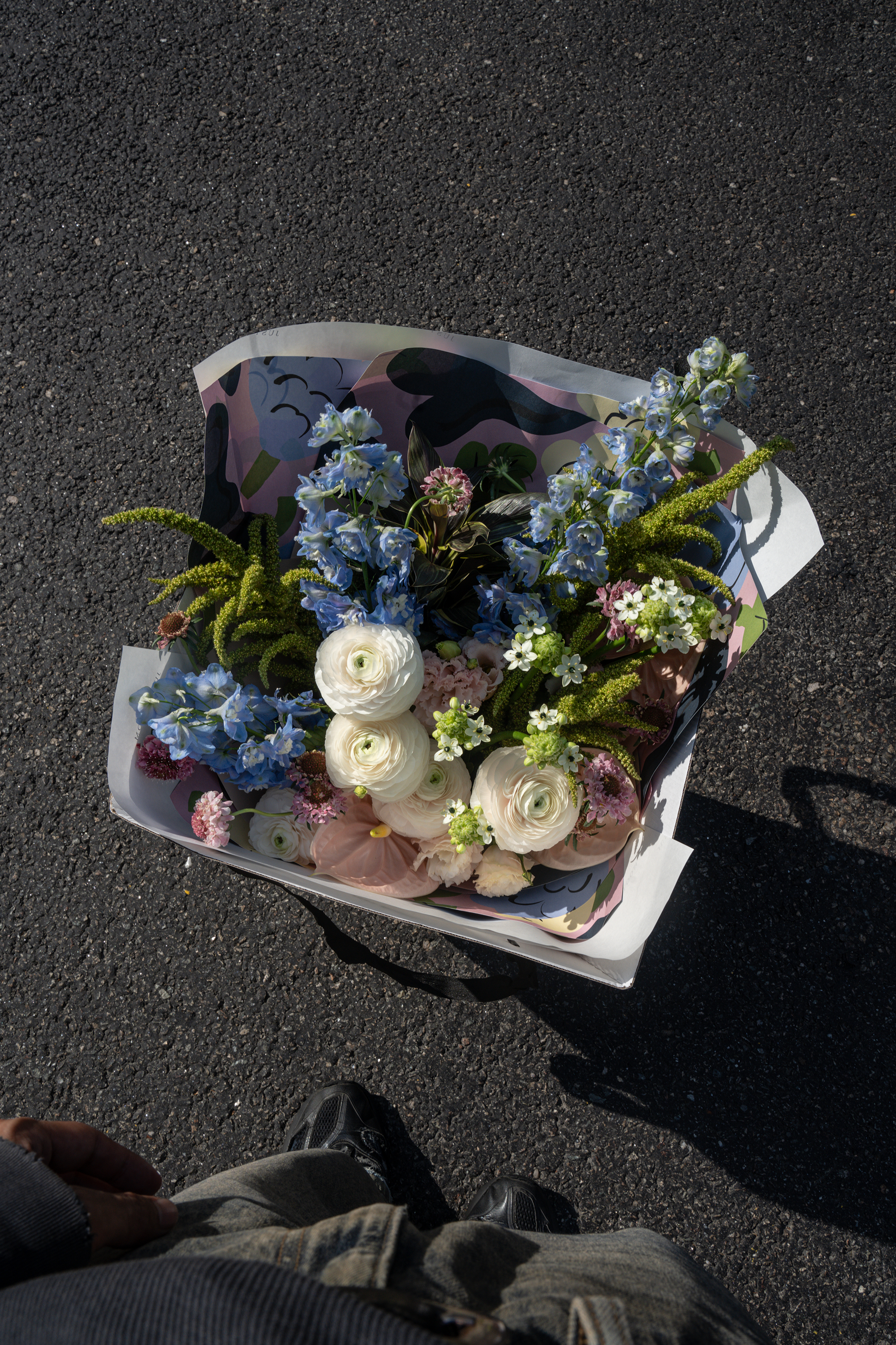 Helsinki Bloom Bouquet with Ranunculuses, Delphiniums, Anthuriums, and Scabiosas by Just Bloom Hong Kong