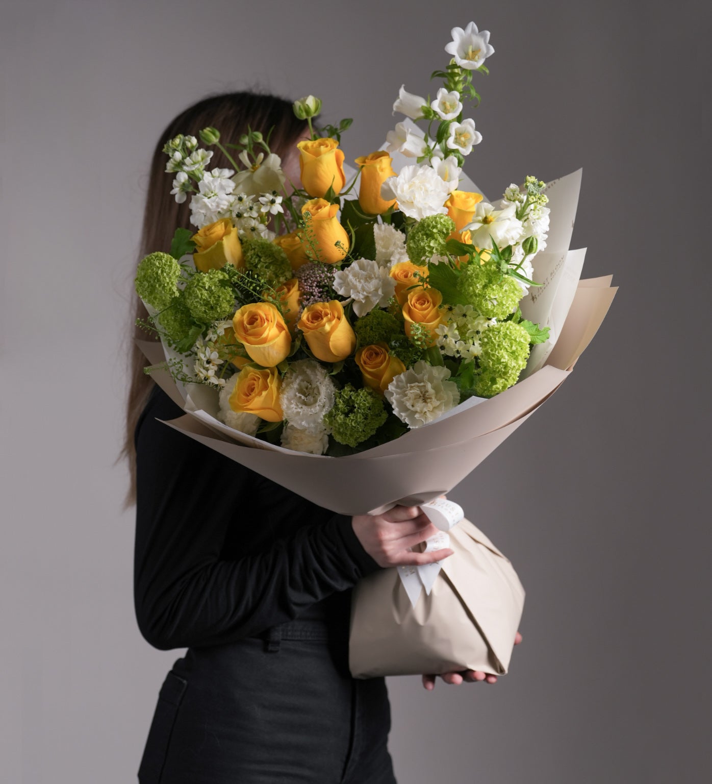 Hope yellow rose white carnation bouquet Ecuador roses Dutch flowers Hong Kong Just Bloom HK