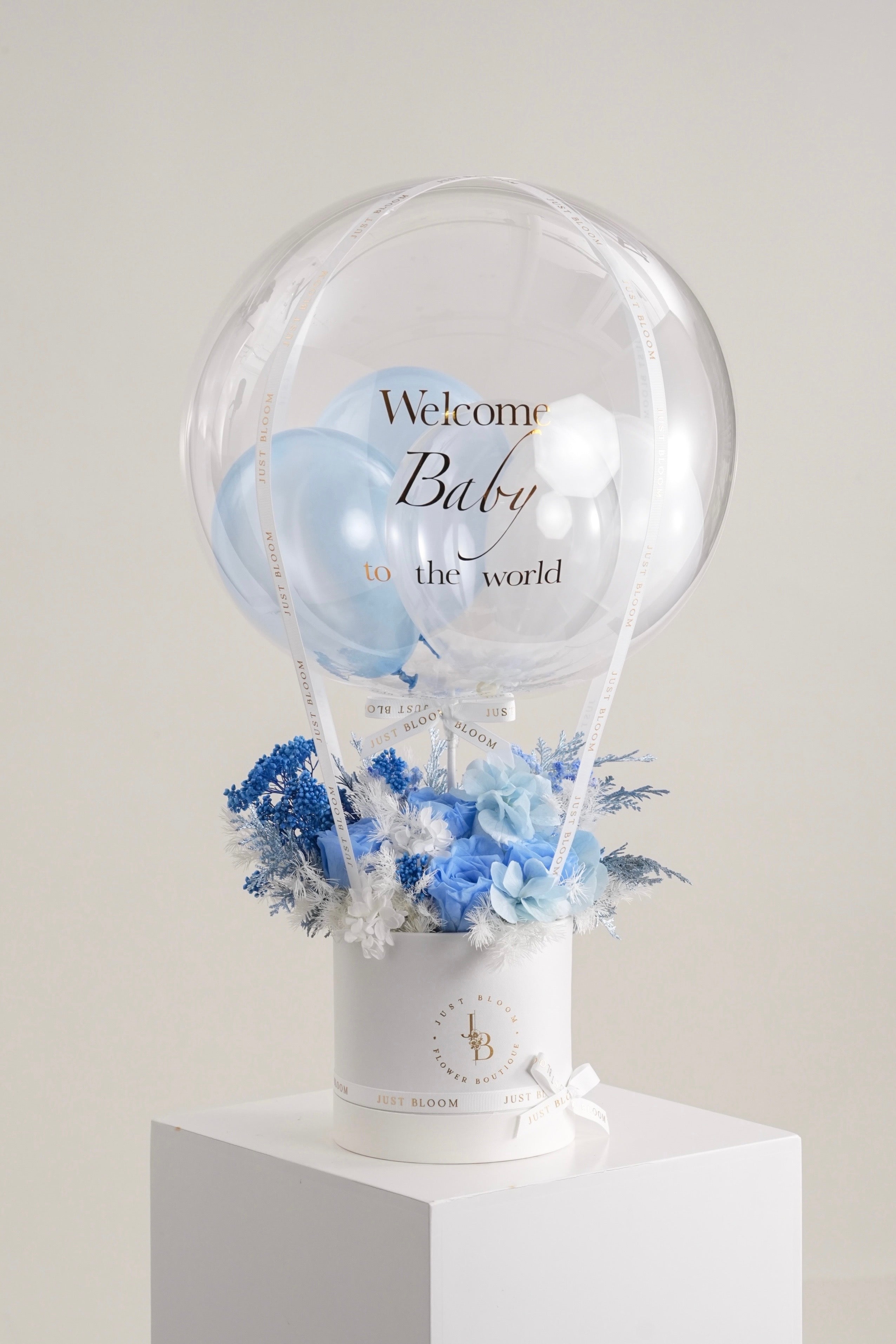 Jasmine blue preserved flower box roses balloon celebration Hong Kong Just Bloom HK