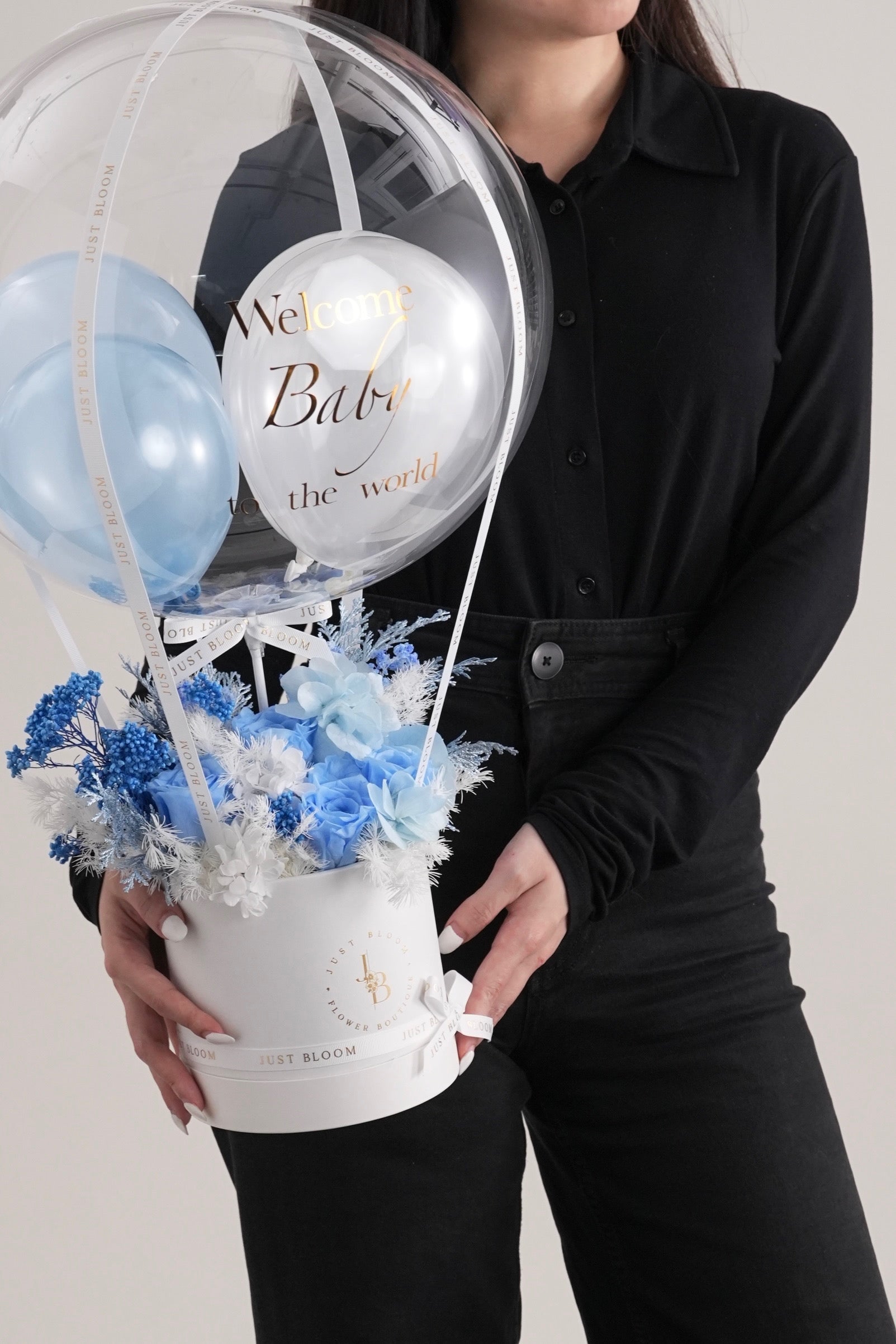Jasmine preserved flower arrangement blue white keepsake gift Just Bloom HK