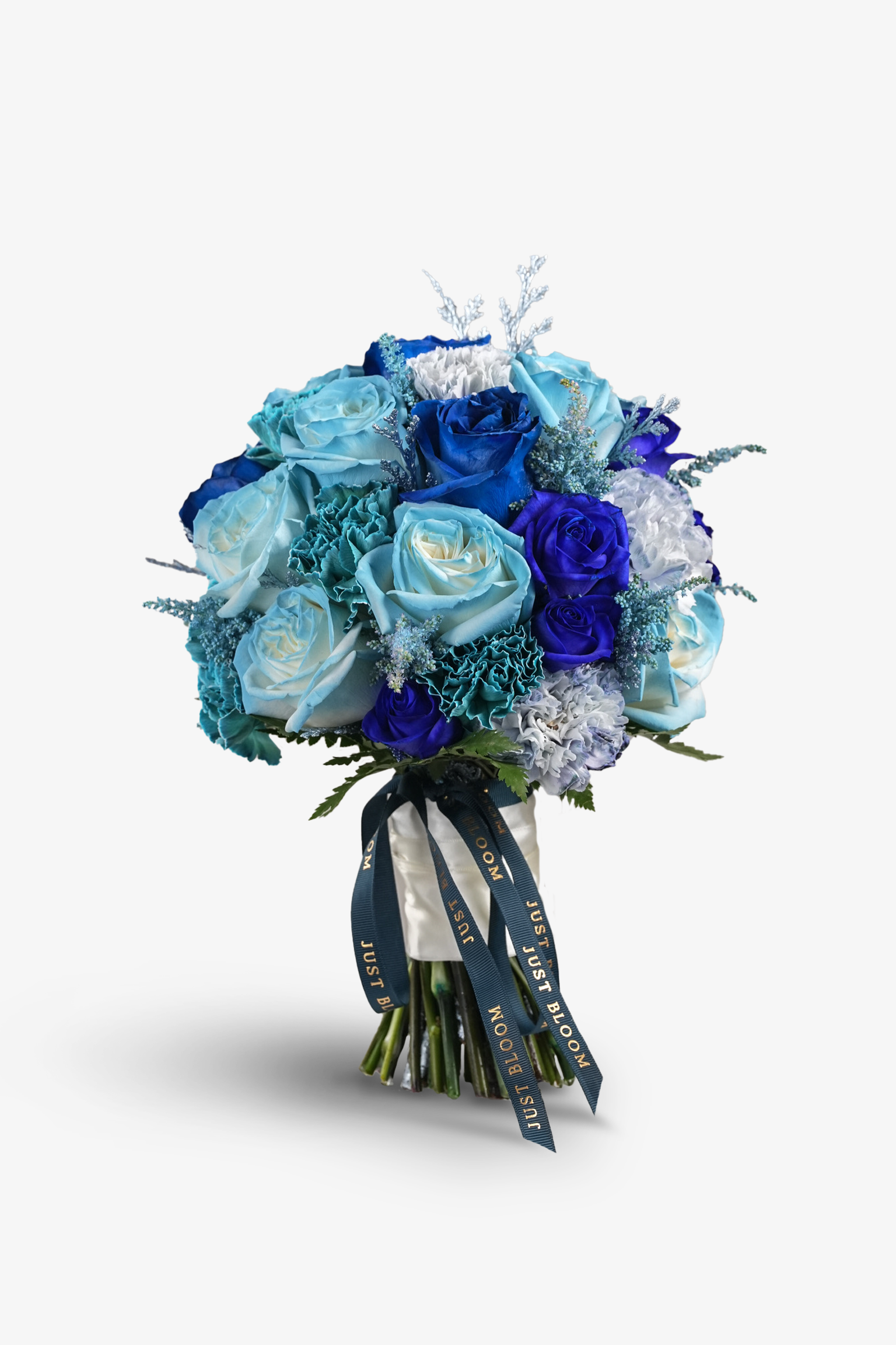 Jemma blue rose modern bridal bouquet Ecuador roses Dutch carnations Hong Kong Just Bloom HK
