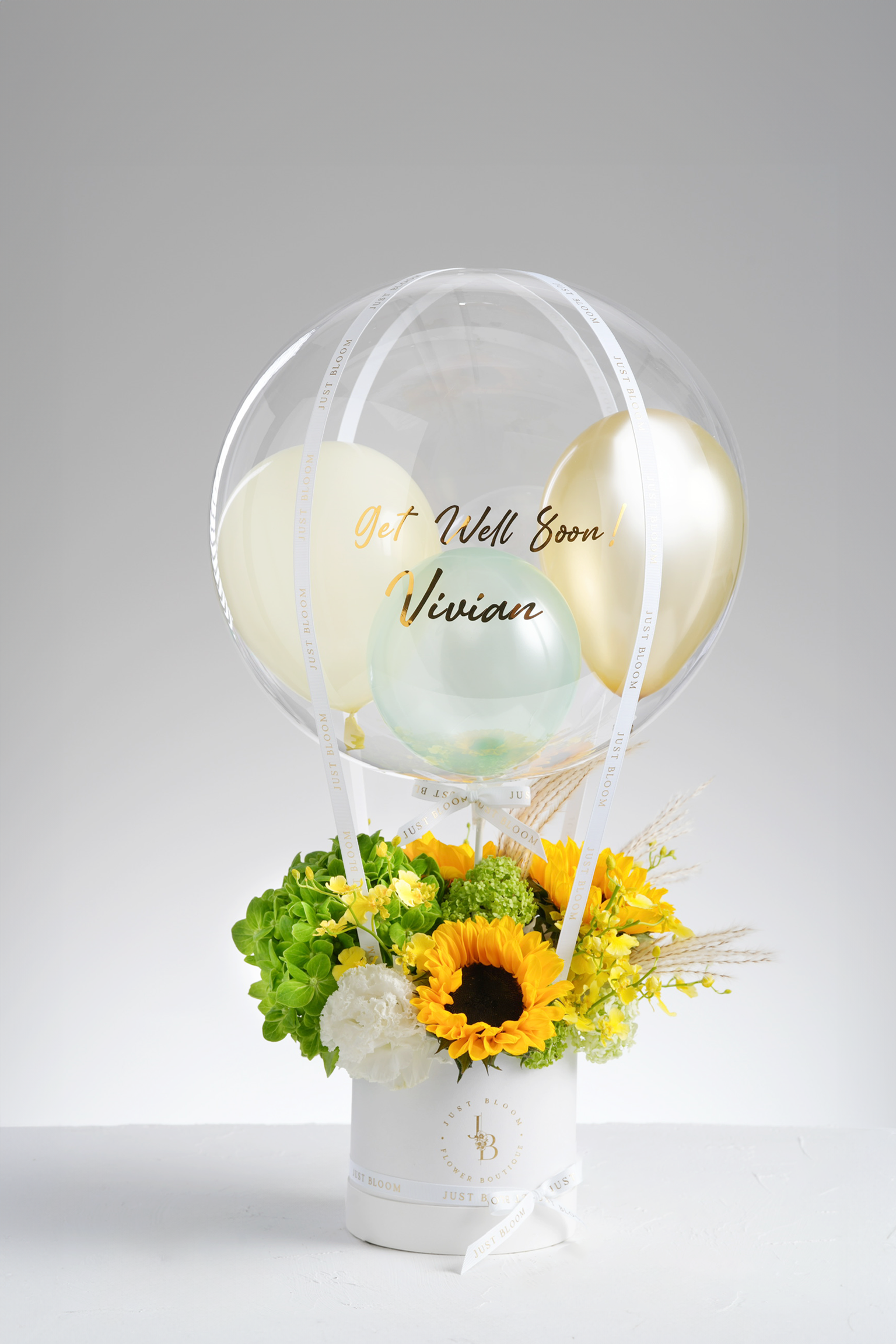 Jovie bright sunflower cheerful flower box balloon positivity Hong Kong Just Bloom HK