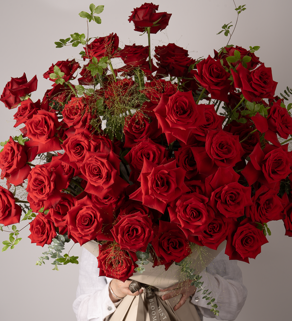 Just Bloom Captivating 99 Red Rose Bouquet - Premium Ecuadorian Roses for Love and Romance"