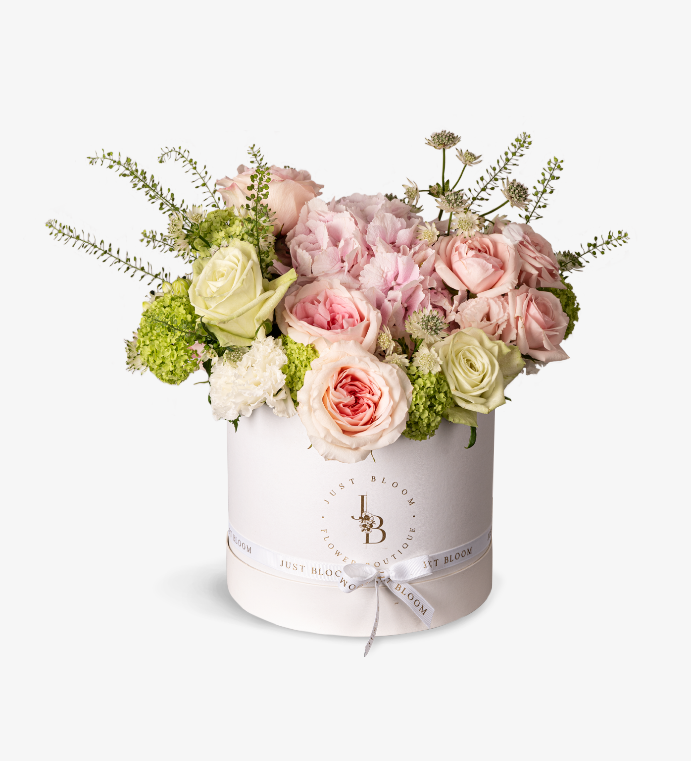 Just Bloom Exquisite Pink and Green Flower Box - Premium Ecuadorian Roses and Dutch Flowers