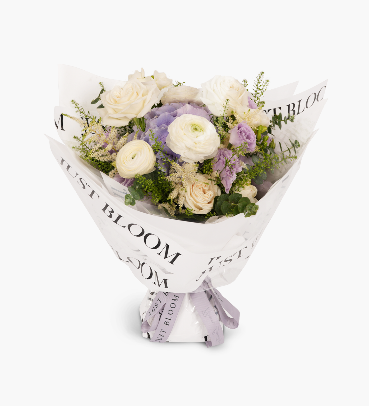 Elegant Ecuadorian Rose, Hydrangea, and Ranunculus Bouquet in Purple and White - Just Bloom Hong Kong Florist