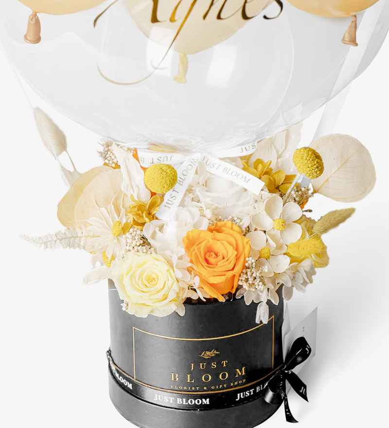 Just Bloom Preserved Flower Box - Premium Preserved Roses, Hydrangea Fragments, and Dried Flower Fillers in Yellow and Orange