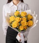 Just Bloom Stunning Yellow Bouquet - Premium Ecuadorian Roses and Dutch Rice Flowers