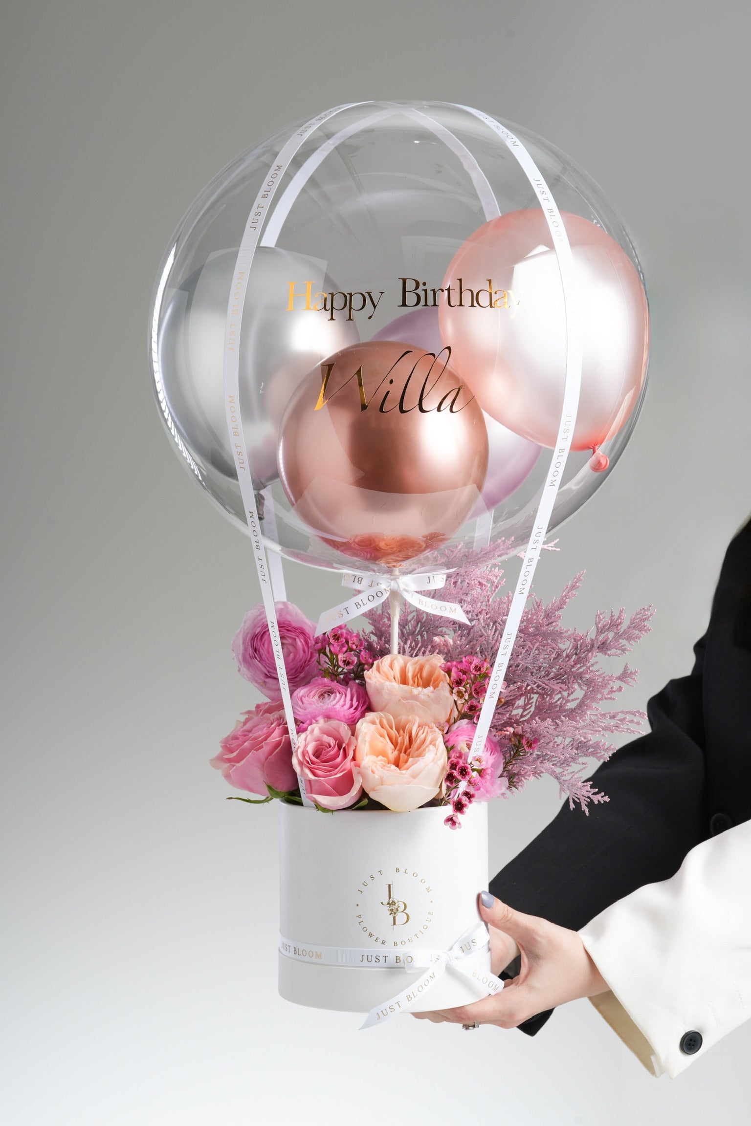 Kassidy romantic pink peach rose elegant flower box David Austin roses Hong Kong Just Bloom HK