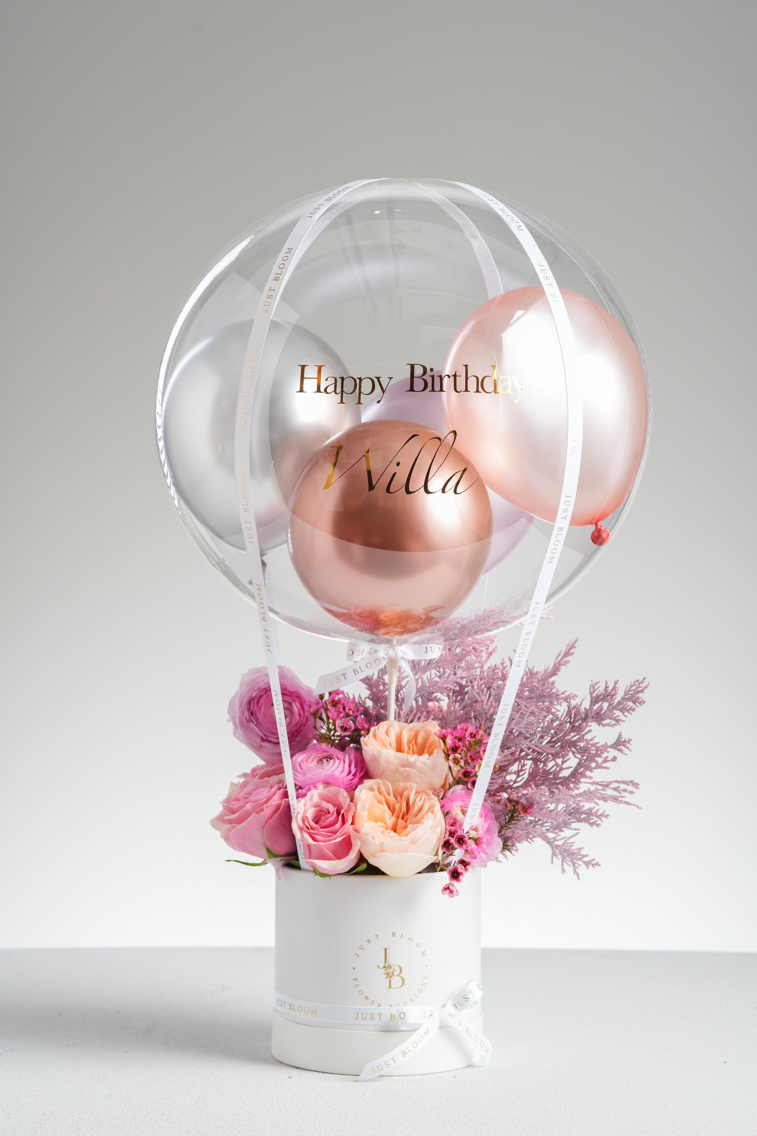 Kassidy romantic pink peach rose elegant flower box David Austin roses Hong Kong Just Bloom HK