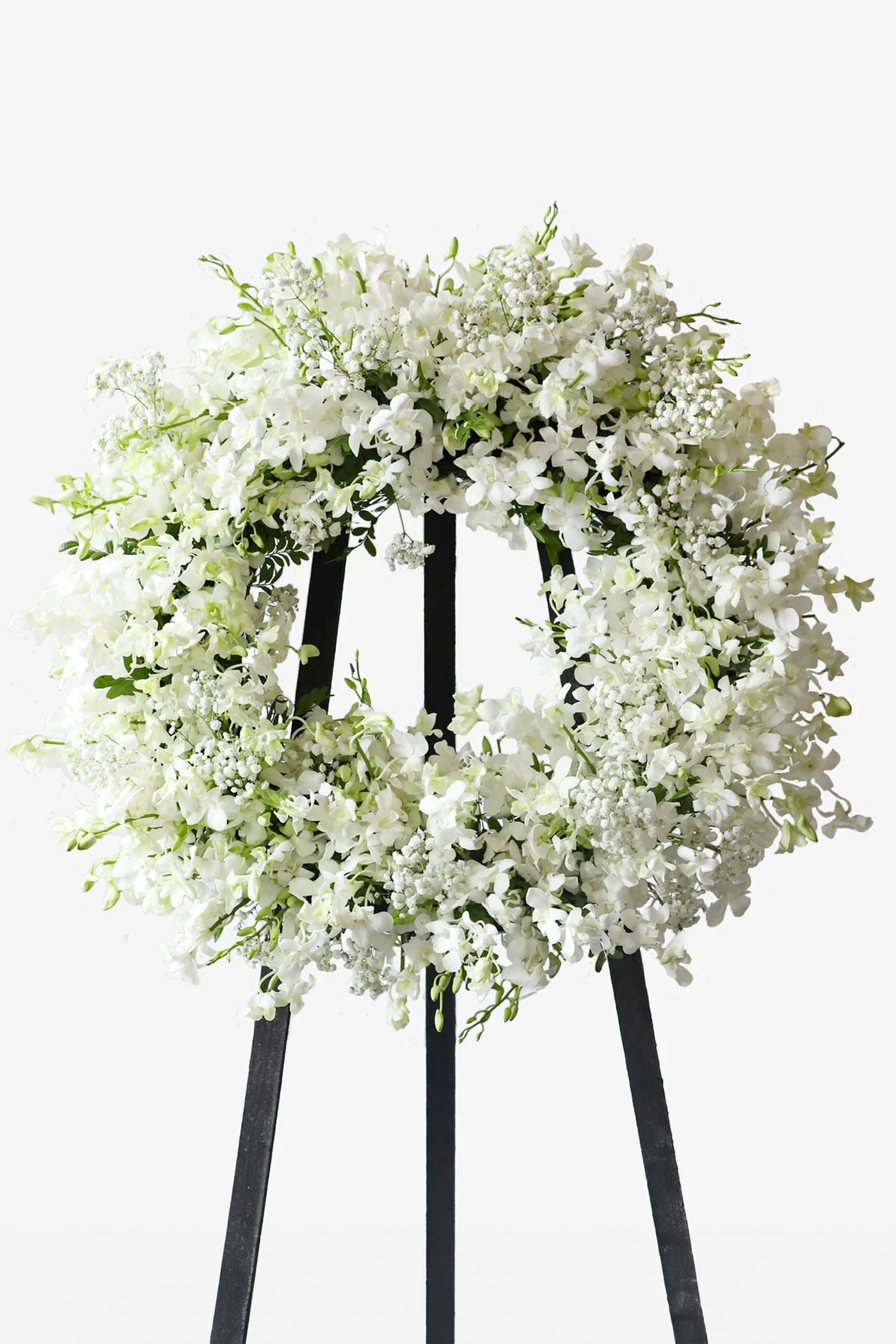 Pure Serenity White Dendrobium Orchid and Baby's Breath Condolence Floral Wreath — Just Bloom Hong Kong