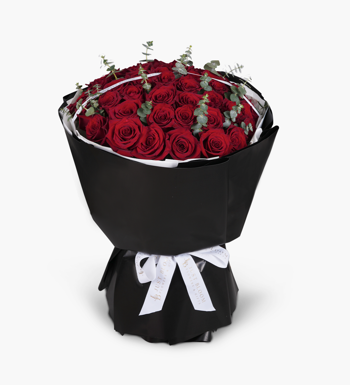Just Bloom HK Giselle bouquet – Ecuadorian red roses in black wrap